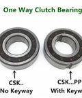 Two Pack Precision Sprag One Way Bearings 30X55X13Mm With Keyway Deep Groove Ball Design showing one with keyway and one without.
