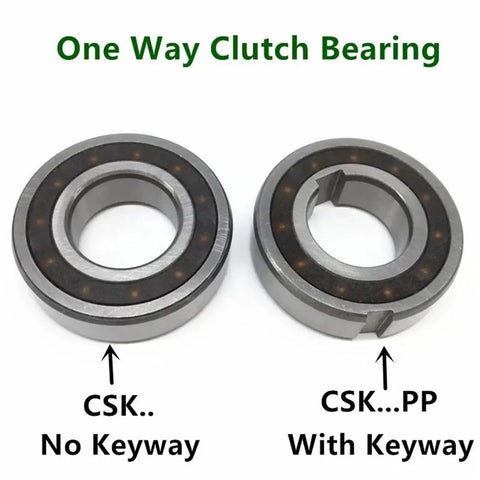 Two Pack Precision Sprag One Way Bearings 30X55X13Mm With Keyway Deep Groove Ball Design showing one with keyway and one without.