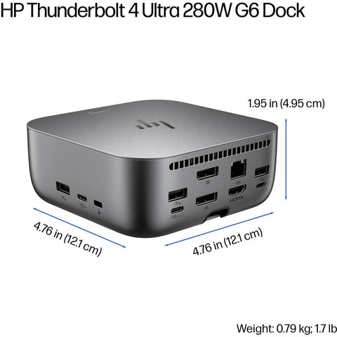 Rock Solid Thunderbolt 4 Universal Docking Station With 280W Power Delivery Plug And Play Usb-C Port Replicator Bundle rear view with ports