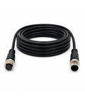 Built Like A Tank M12 8 Pin A Coded Male To Female Extension Cable Five Meter IP67 Waterproof Industrial Ethernet and Sensor wire on a white background.