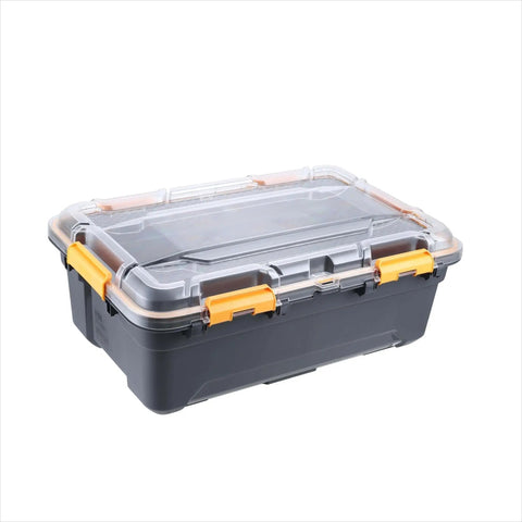 Heavy Duty IP68 Waterproof Plastic Storage Tote Featuring Tough As Nails Gasket Seal And Secure Latches Rugged Gray Bin