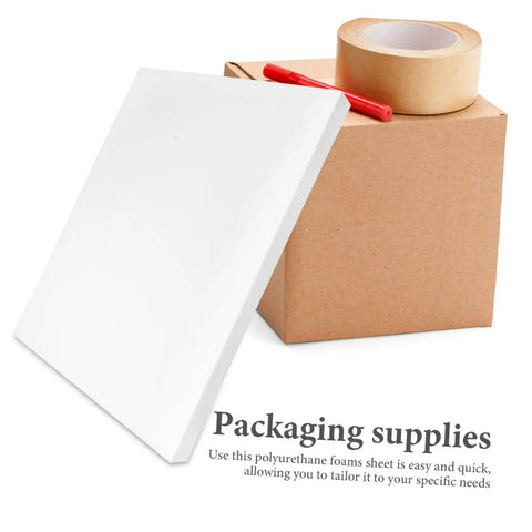 2 Pack High Density PU Foam Sheets Heavy Duty Cuttable Packing Pads protect gear, showcased with packing tape and box.