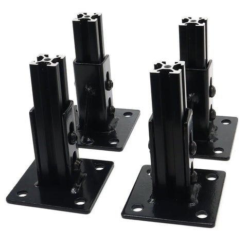 4 Pack 2020 Aluminum T Slot Floor Mount Base Bracket Corner Connector Heavy Duty Carbon Steel Anchor Kit With M6 Bolts, black finish.