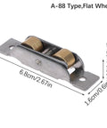Slick Stainless Steel Sliding Door Rollers Double Wheel Groove Pulley Track Hardware Kickass Durability For Window Slider Replacement Bottom Support Carriage No Brainer Swap, A-88 type flat wheel with brass components.