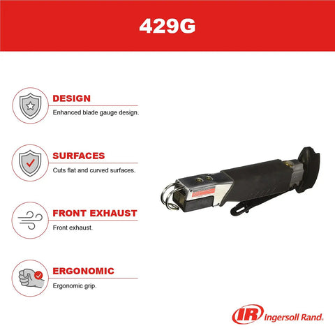 Reciprocating Air Saw For Pros On The Job With Ten Thousand SPM And Three Eighths Inch Stroke Front Exhaust Lightweight One Point Four Pound Tool With Ergonomic Grip, Enhanced Blade Guard, Cuts Flat And Curved Surfaces Up To Twenty Gauge Metal with enhanced blade guard