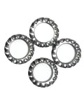 Stainless Steel 304 External Tooth Lock Washers from Serrated Gasket Set, close-up of assorted pieces, metal texture visible