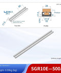 SgR10e 500Mm Linear Guide Rail Kit paired with two SgB10e3 sealed ball bearing blocks, top view of rail assembly design.