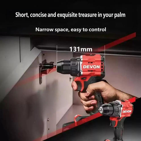 Heavy Duty 20V Brushless Cordless Impact Drill With Killer 55 Nm Torque And Two Speed Variable Control Featuring A Bone Solid 10 Mm Keyless Chuck Paired With A Long Lasting 4 Ah Battery That Crushes Demanding Jobs Effortlessly held in hand, showing close-up of 131mm keyless chuck design.