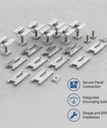 Heavy Duty Solar Panel Mid Clamp Fastener For PV Mounting System 8 Piece Set Anodized Aluminum components on grey surface.