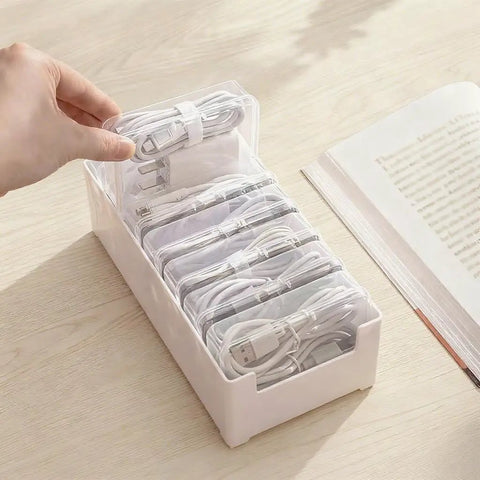 2 Pack Cable Organizer Box With 7 Clear Compartments For Desk Chargers And Wire Management See Through Desktop Box