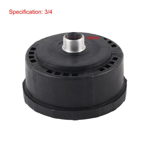 Top view of black air compressor filter silencer with 3/4 inch thread, part of Two Pack Air Compressor Filter Silencer Quiet Inlet.