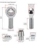 Four Piece Chromoly Rod End Kit Engineered For Hella Smooth Linkage Systems With Rock Solid Angular Movement dimensions and details.