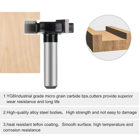 Heavy Duty Spoilboard Surfacing Router Bit With One Quarter Inch Shank And One Inch Cutting Diameter Three Wing Carbide Cutter, shown front view with wood surface example.