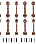 Hella Sturdy Cast Iron Drawer Pulls Set Of Ten Rustic Brown Cabinet Handles Measuring Five Half Inches Long With Four Quarter Inch Spacing For Home Renovations And Furniture Fixes, displayed with screws.