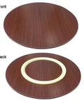 Smooth Spinning Wooden Lazy Susan Serving Tray Featuring Silent Bearing Technology, top view and bottom with roller mechanics, 16 inch size.