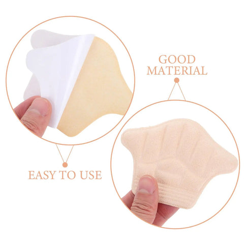 Game Changing Heel Grips And Liner Cushions To Tighten Up Loose Shoes Anti Chafing Beige Shoe Inserts in hand showing adhesive side.