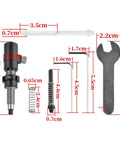 Damn Near Perfect Archery Cushion Plunger With Screw On Arrow Rest Pressure Button Click Action Aluminum Alloy For Recurve And Takedown Bow Accessories In Green showing dimensions and parts.