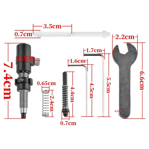 Damn Near Perfect Archery Cushion Plunger With Screw On Arrow Rest Pressure Button Click Action Aluminum Alloy For Recurve And Takedown Bow Accessories In Green showing dimensions and parts.