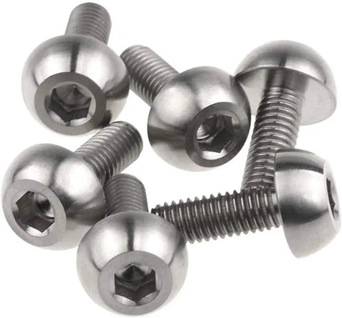 Premium 6 Pack Titanium Bolt Set Round Head Socket Cap Screws M6x17mm Size Rust Proof displayed in a cluster for repairs.