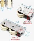 Four Pack Premium Stainless Steel Double Copper Wheel Pulleys For Smooth As Butter Screen Doors And Windows With Built Tough Bearing Rollers, showing detailed dimensions.