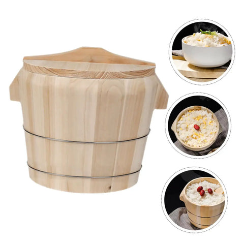 Top Shelf Handcrafted Wooden Rice Bucket With Secure Lid Killer Kitchen Steamer Cask Dope Serving Tray For Sushi And Japanese Dinner Party.