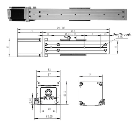 Diagram of Motorized Ball Screw Linear Guide Module For CNC Linear Stage With Nema 23 Stepper, 1000mm Stroke