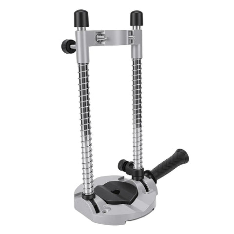 Beefy Portable Drill Guide 90 Degree Adjustable Drill Press Attachment in aluminum cast iron, shown in vertical position