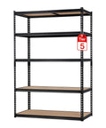 Heavy Duty Five Tier Metal Shelving Unit With Reinforced Steel Frame And Adjustable Thick Mdf Shelves Rock Solid Garage Storage Rack side view showcasing Tier 5.