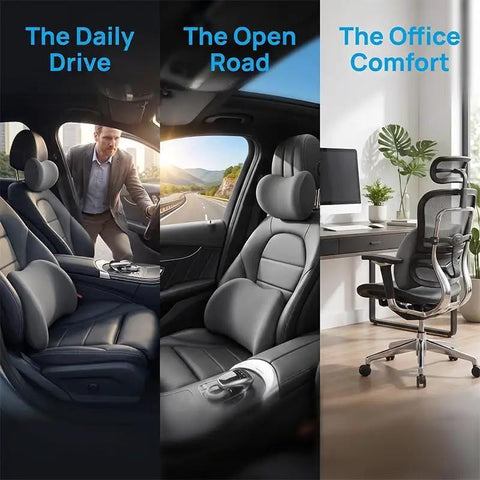 Heavy Duty High Density Memory Foam Lumbar Back Support For Dodge Ram 1500 Crew 2019 Through 2026 in car and office settings.