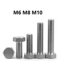 Hardcore Pure Titanium Hexagon Bolts And Outer Hex Screws M10 X 35 Millimeter Badass Fasteners Smooth Ride For Gritty Diy Metalworking And Auto Repairs showing M6, M8, and M10 hex bolts.