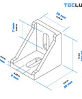 Heavy Duty Black Anodized 2020 Aluminum Extrusion Connector Kit With 40 Pro Grade Corner Brackets M5 Sliding T Nuts And Hex Screws detailed measurement diagram.