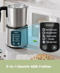 5 In 1 Stainless Steel Milk Frother And Steamer For Hot Or Cold Froth Pro Grade Latte Cappuccino Macchiato And Hot Chocolate Maker Auto Shutoff