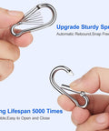 Two stainless steel M4 mini carabiner clips with spring-loaded gates, 1.57 inch, shown in two orientations