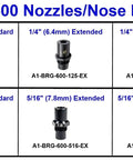 BRG-600 nozzles for 20V cordless blind rivet gun, includes various sizes and types for efficient fastener work.