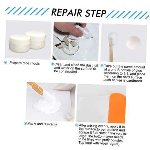 Ceramic Tile Repair Kit 100g Two Component Quick Drying Epoxy Adhesive Paste for Porcelain and Ceramic Tile Crack Fixing and Surface Maintenance DIY Friendly Home Improvement Solution repair steps.