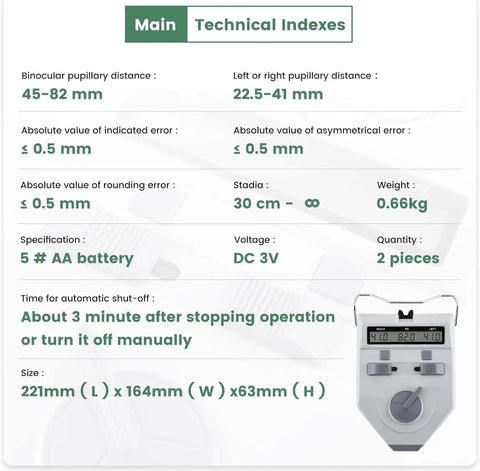 Next-Level Pupillometer With Adjustable Nose Pad And Brightness Control Pro-Grade Pupil Distance Meter technical specifications
