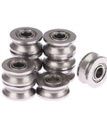 10 Pack V624ZZ V Groove Sealed Ball Bearings 4X13X6MM arranged on a white background, showing smooth metal finish for durable linear sliding.