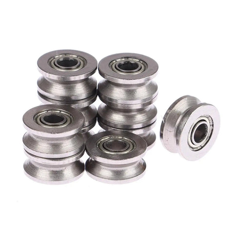 10 Pack V624ZZ V Groove Sealed Ball Bearings 4X13X6MM arranged on a white background, showing smooth metal finish for durable linear sliding.