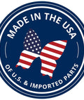 Made in the USA badge showing American flag design, indicating U.S. and imported parts.