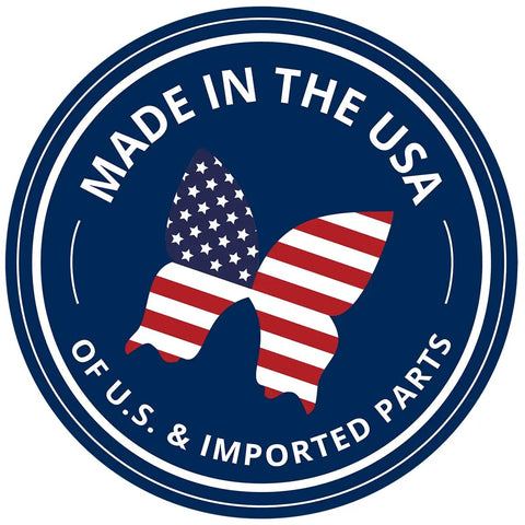 Made in the USA badge showing American flag design, indicating U.S. and imported parts.