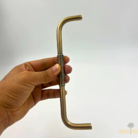 Solid Brass Cabinet Handle With Coiled Wire Grip, Vintage Industrial Style, Antique Brass Finish, Handcrafted, 40 Cm Tall