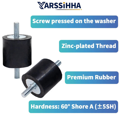 Heavy Duty 4 Pack M8 Anti Vibration Rubber Isolator Mounts With Reinforced Galvanized Steel Core For Diesel Engines And Air Compressors Rock Solid Smooth Operation No Sweat Install shown from the side with zinc-plated thread.
