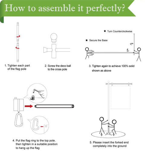 Assembly instructions for 10Ft Garden Flag Pole Stand With 5 Prong Base For 3x5 American Flags.