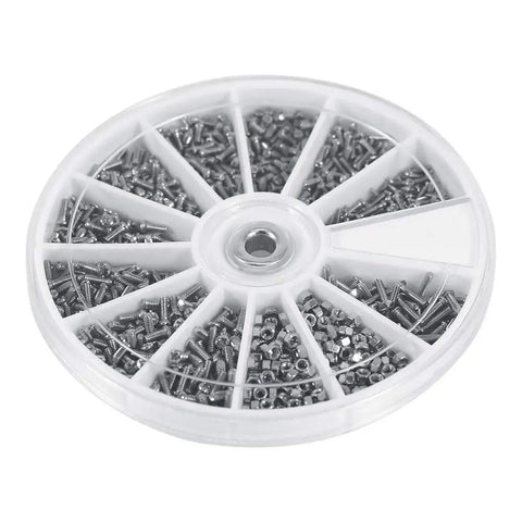 600Pcs Tiny But Mighty Multipurpose Screw Assortment Kit With M1 M1.2 M1.4 M1.6 Mini Screws And Nuts in round storage case