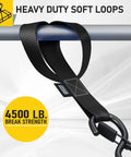Heavy Duty Soft Loop Tie Down Straps 6 Pack 1500 Pound Working Load 4500 Pound Break Strength close-up on soft loop and hook.