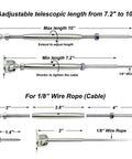 Image showing adjustable turnbuckles for DIY Cable Railing Kit With Turnbuckles For Wood Posts, 1/8 inch stainless steel cable details.