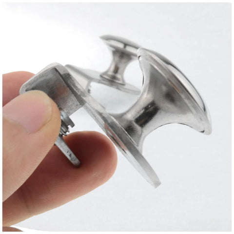 Close-up of Stainless Steel Glass Door Pull Handles Set Of 2 For 5 To 8mm Glass Thickness 28mm Round Knobs shown in hand.