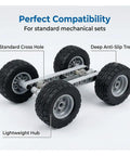 Top Tier Replacement Tires And Rims For Building Blocks 62 mm By 20 mm Rubber Wheels with anti-slip tread and lightweight hubs.