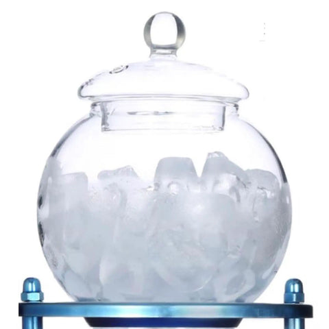 Detachable borosilicate glass ice holder for Straight Up Smooth Cold Brew Drip Tower With Heavy Duty Steel Rack.