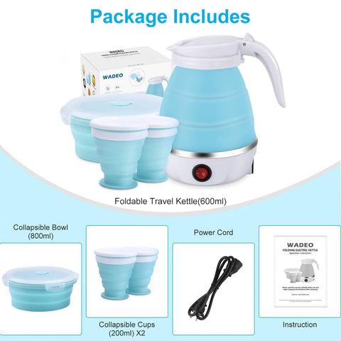 On The Go Portable Electric Kettle 600ml Foldable Tea Coffee Kettle With Collapsible Cup Set Fast 5 Minute Boil BPA Free 110V 400W